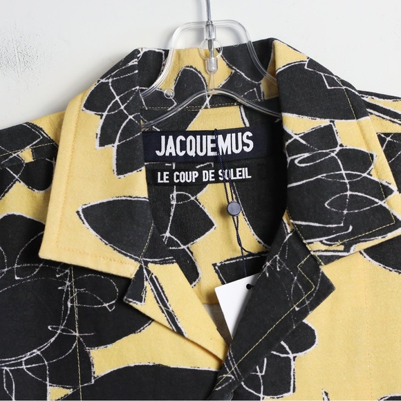 NWT Jacquemus Jean Camp-Collar Printed 100% Cotton Shirt Floral Yellow Print 50 - Picture 6 of 15